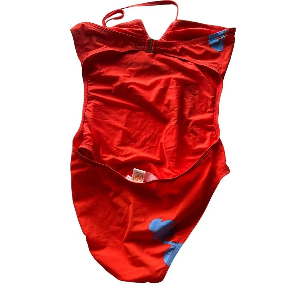 Tory Burch Red One-Piece Swimsuit with Blue Floral Print